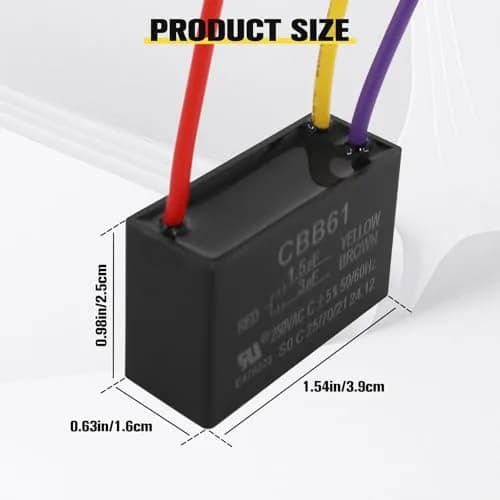 Podoy CBB61 Ceiling Fan Capacitor 1.5uf+3uf Dual Wire Pack of 2 | 250VAC Rated for Smooth Fan Operation thumbnail 3