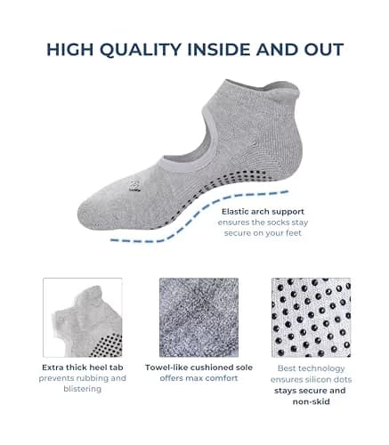 Live Happy Be Healthy Pilates Socks with Grips for Women Non Slip | Toeless, Ankle Length, Cotton, 3 Pairs thumbnail 4