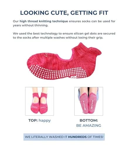 Live Happy Be Healthy Pilates Socks with Grips for Women Non Slip | Toeless, Ankle Length, Cotton, 3 Pairs thumbnail 3