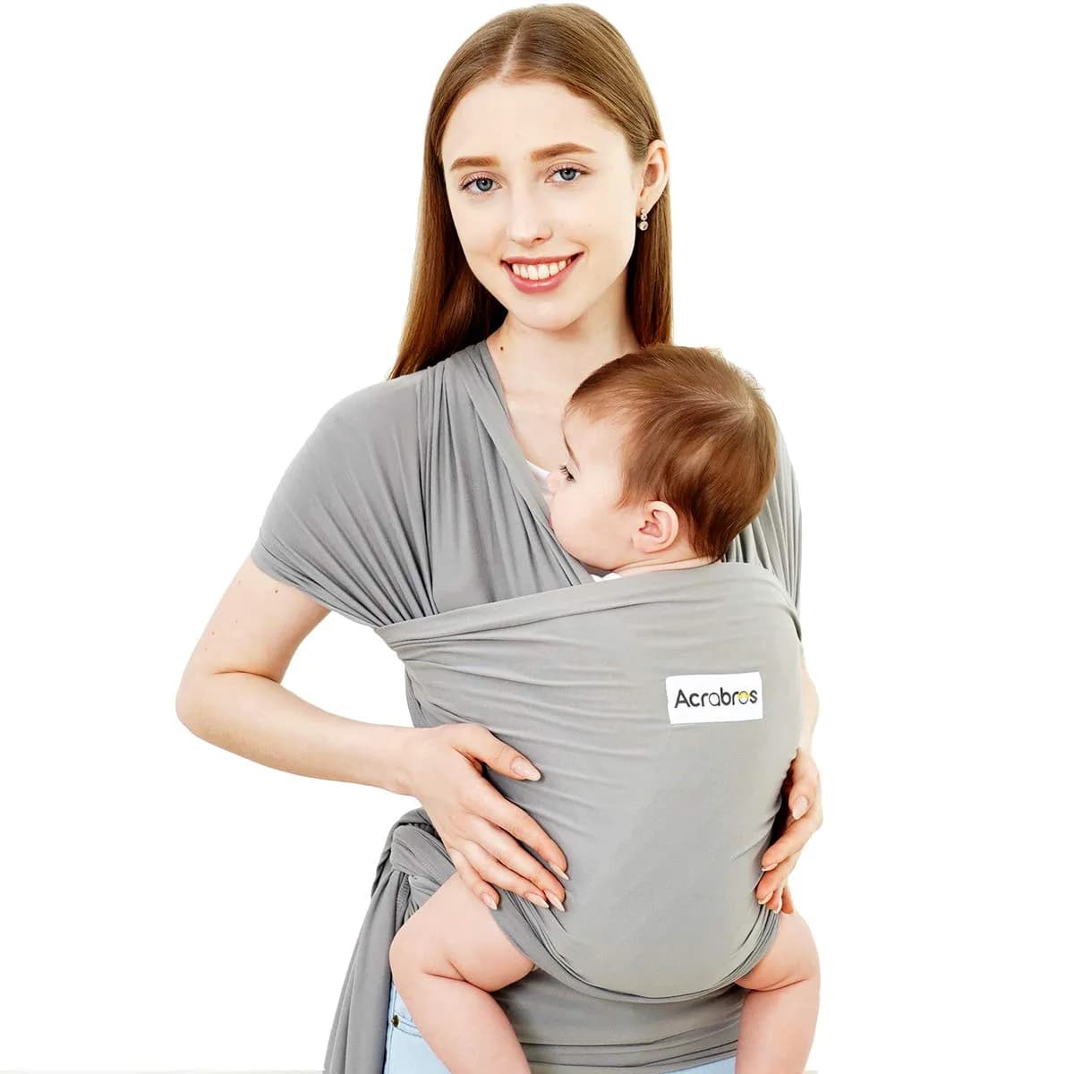 ACRABROS Baby Wrap Carrier Grey | Soft, Breathable, Hands-Free for Newborns to 35 lbs — Grey