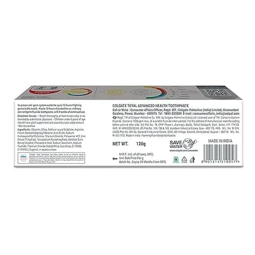Colgate Total Care Toothpaste 120GM | 12-Hour Germ Defense & Anti-Germ Shield thumbnail 9