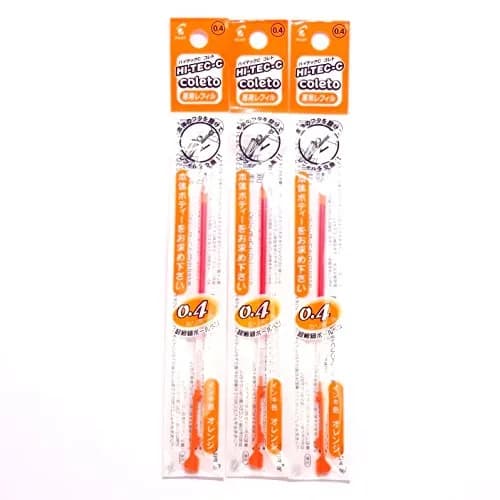 PILOT Hi-Tec-C Coleto Gel Ink Pen Refill 0.4mm | Orange, 3 Pack, Japan Import thumbnail 1