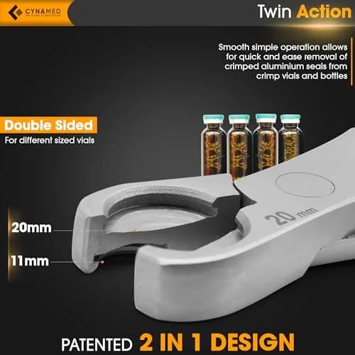 Cynamed 2-in-1 Vial Decapper - Professional Dual Action Aluminum Crimp Top Remover, Stainless Steel - 11mm/20mm | Easy & Durable thumbnail 2