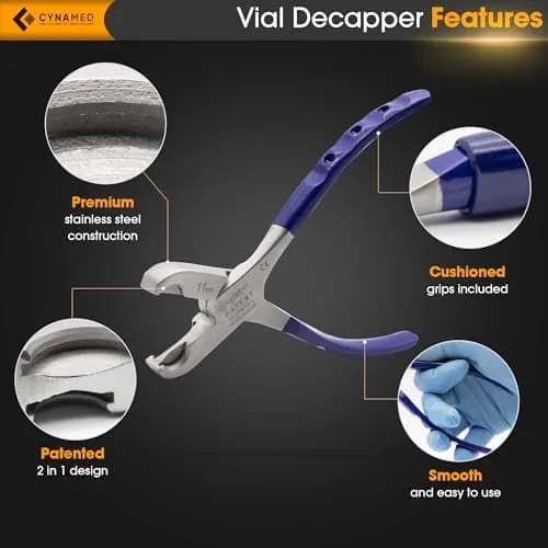 Cynamed 2-in-1 Vial Decapper - Professional Dual Action Aluminum Crimp Top Remover, Stainless Steel - 11mm/20mm | Easy & Durable thumbnail 3