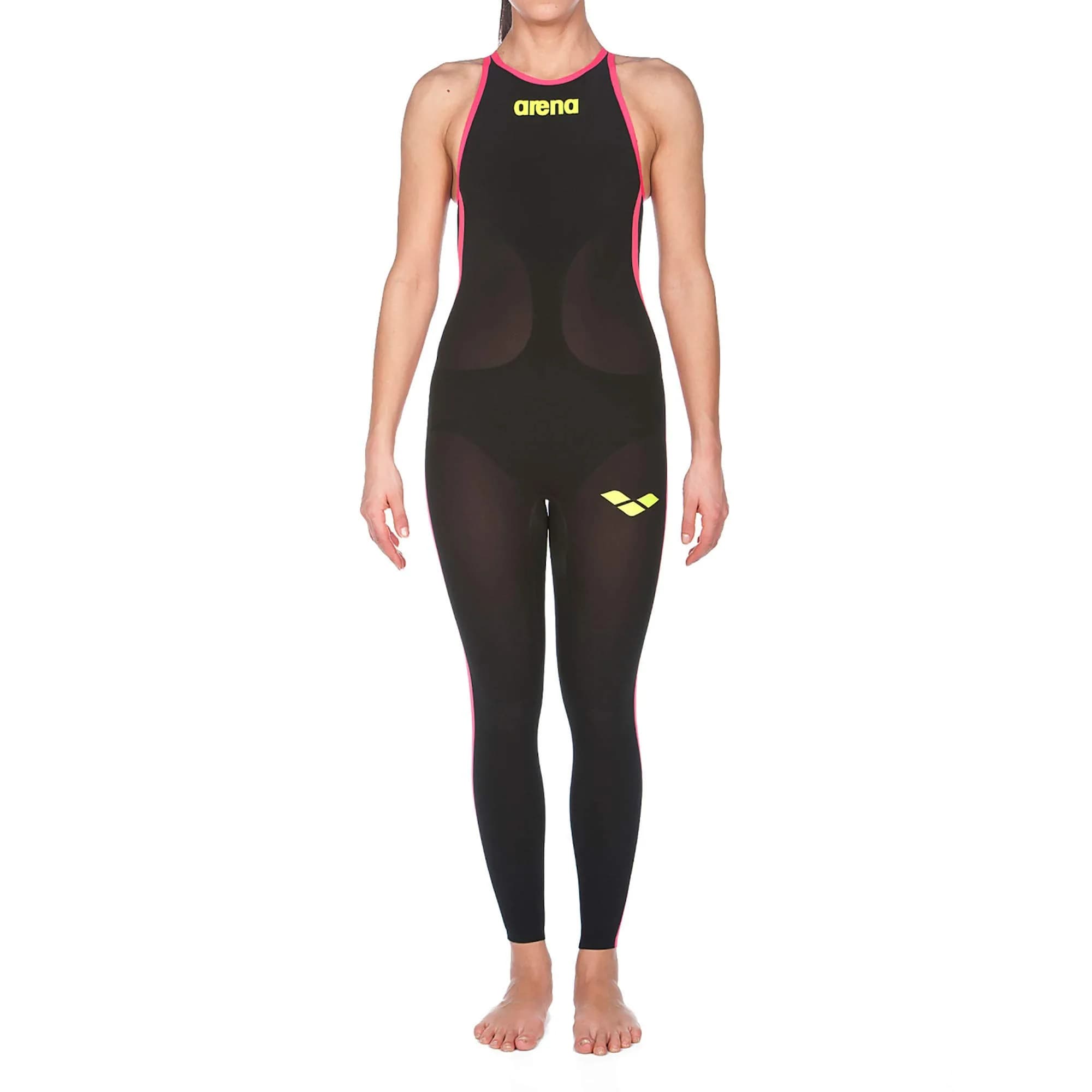 ARENA Powerskin R-EVO+ Open Water Women's Open Back Racing Swimsuit, Black/Fluo Yellow, 30 | FINA Approved Open Water Suit — Black / Fluo Yellow / 26
