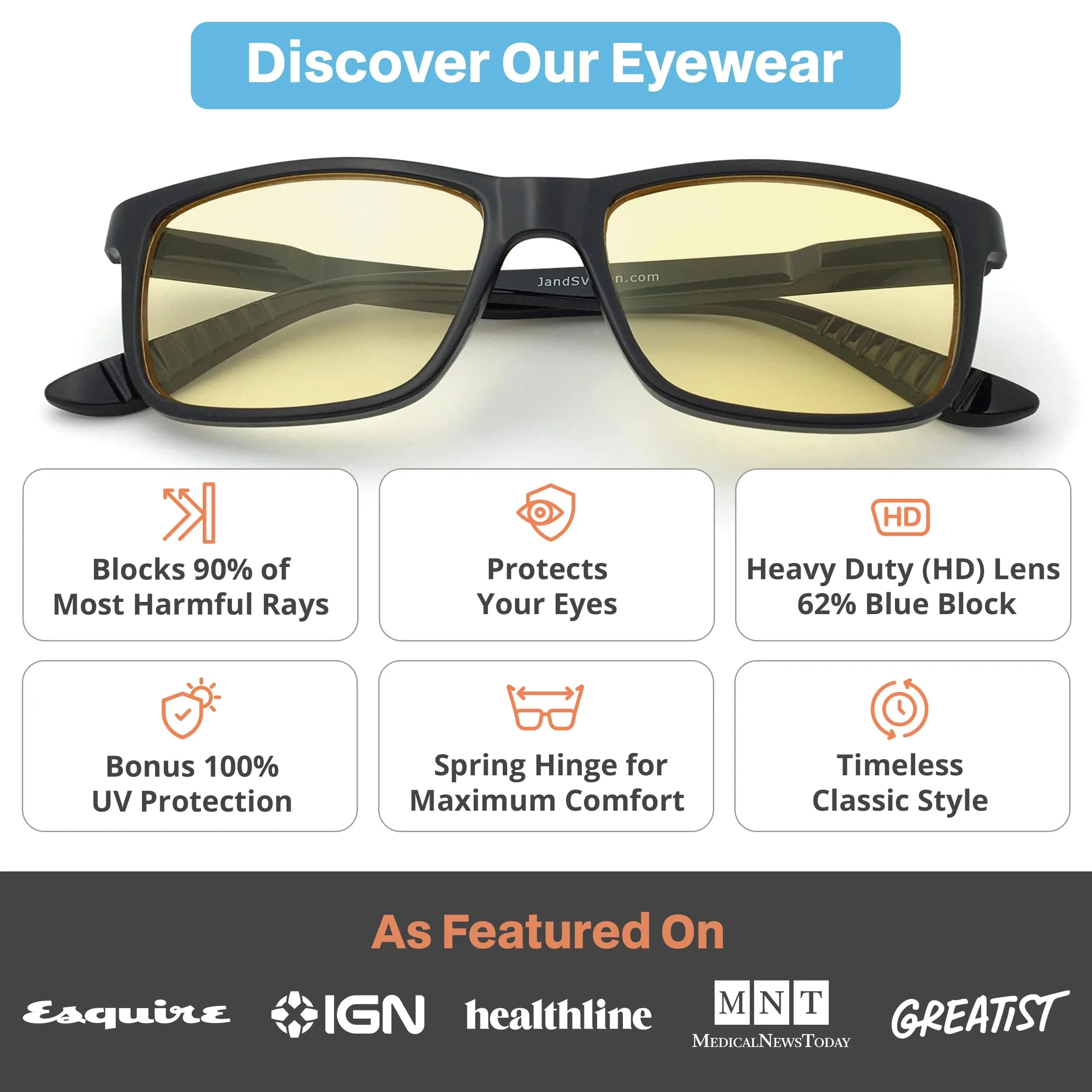 J+S Blue Light Blocking Glasses Hua Oval Black Frame 48mm (1.89in) | Blocks Harmful Blue Light - view 2