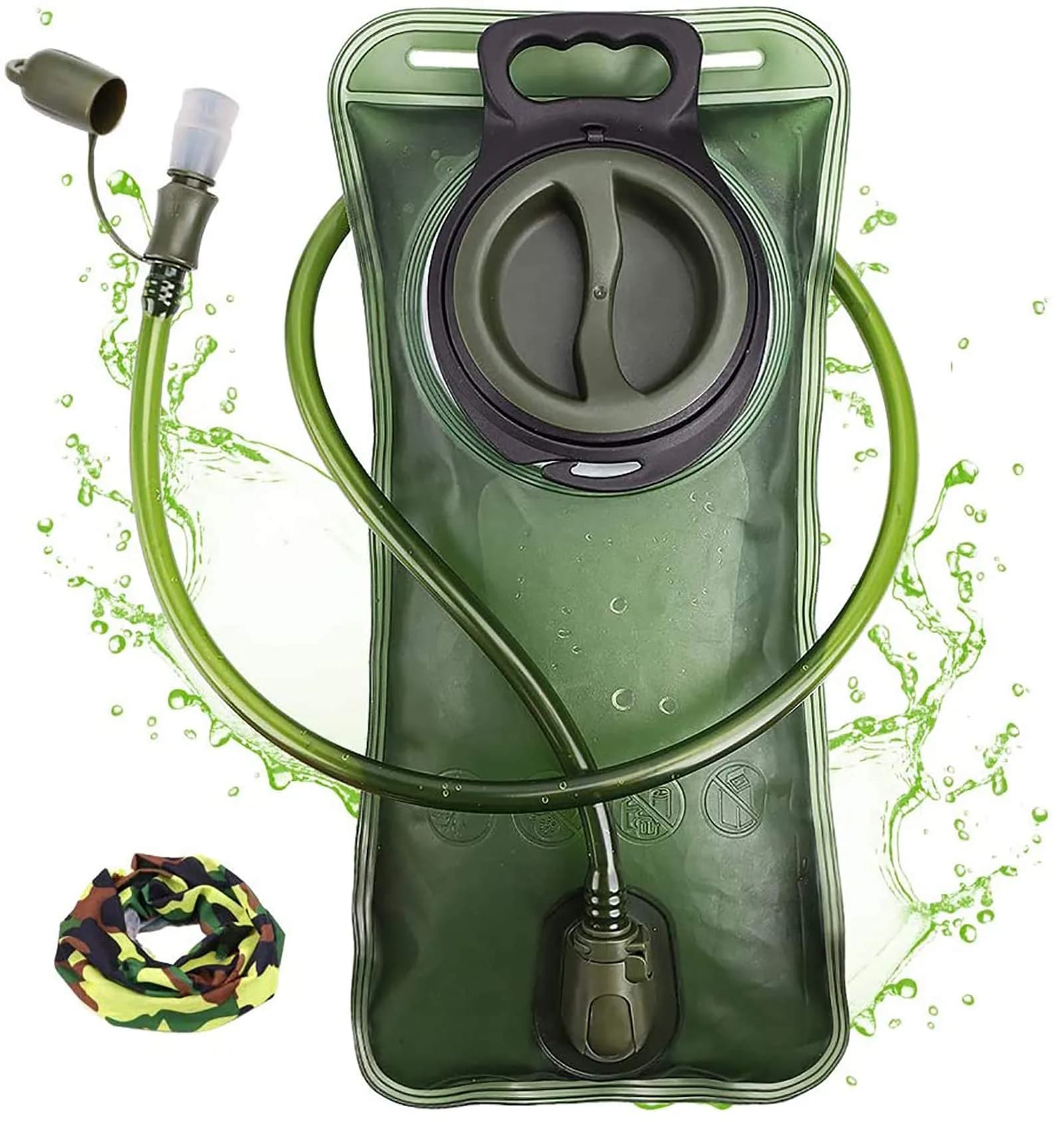 CHERAINTI Hydration Bladder 3L (9.5L x 21.3cm) | Military Green Water Reservoir for Backpacks — 2L Water Bladder - Military Green