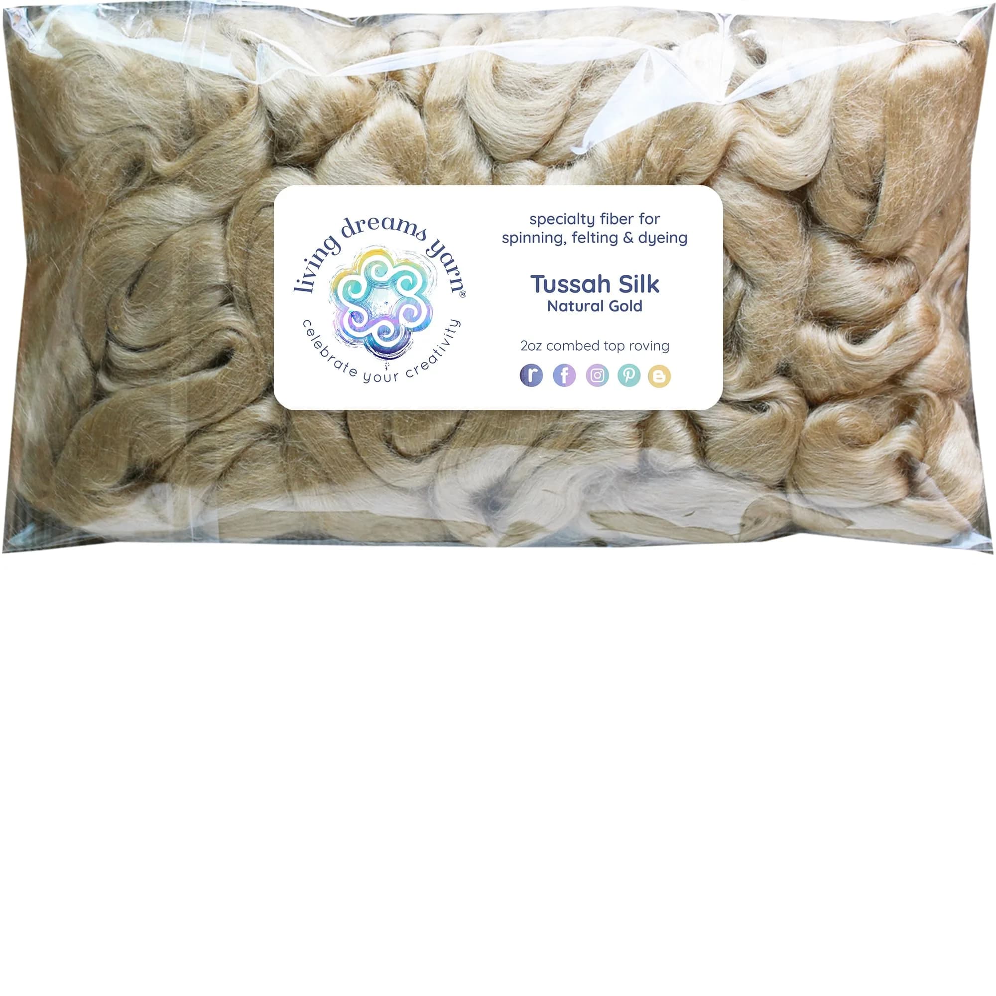 Living Dreams Yarn Glossy Black Tussah Silk Fiber for Spinning, Blending, Felting | Premium Grade, 50g — Tussah - Natural Gold