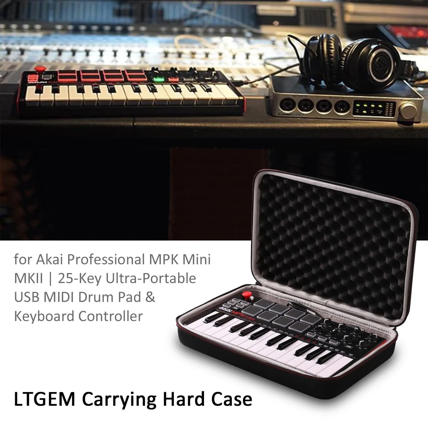 LTGEM Case for Akai MPK Mini MK3 / Play MK3 25 Key USB MIDI Controller | Black+Grey, 34cm (13.5") - view 8
