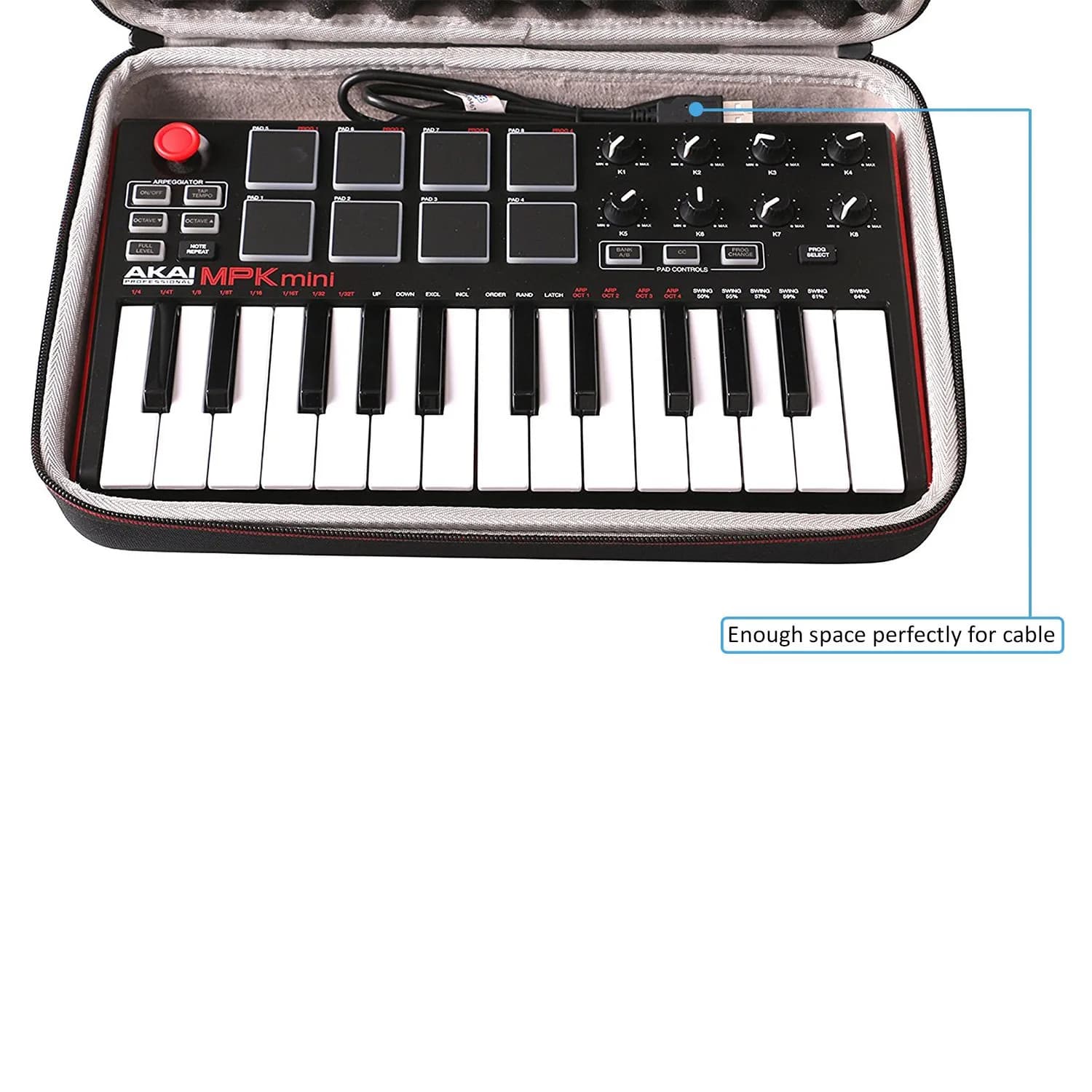 LTGEM Case for Akai MPK Mini MK3 / Play MK3 25 Key USB MIDI Controller | Black+Grey, 34cm (13.5") - view 3
