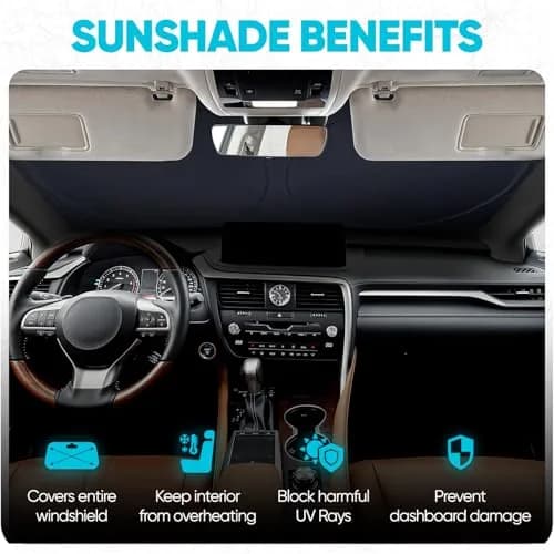 FORTEM Windshield Sun Shade - Standard Size (59" x 31" / 150cm x 79cm) | Blocks Heat & UV Rays thumbnail 5