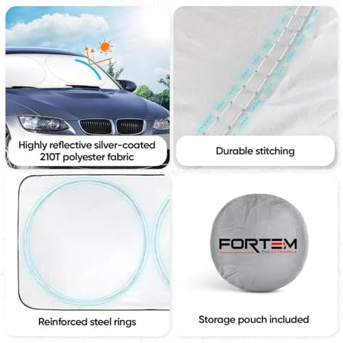 FORTEM Windshield Sun Shade - Standard Size (59" x 31" / 150cm x 79cm) | Blocks Heat & UV Rays thumbnail 8