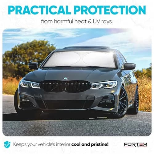 FORTEM Windshield Sun Shade - Standard Size (59" x 31" / 150cm x 79cm) | Blocks Heat & UV Rays thumbnail 2