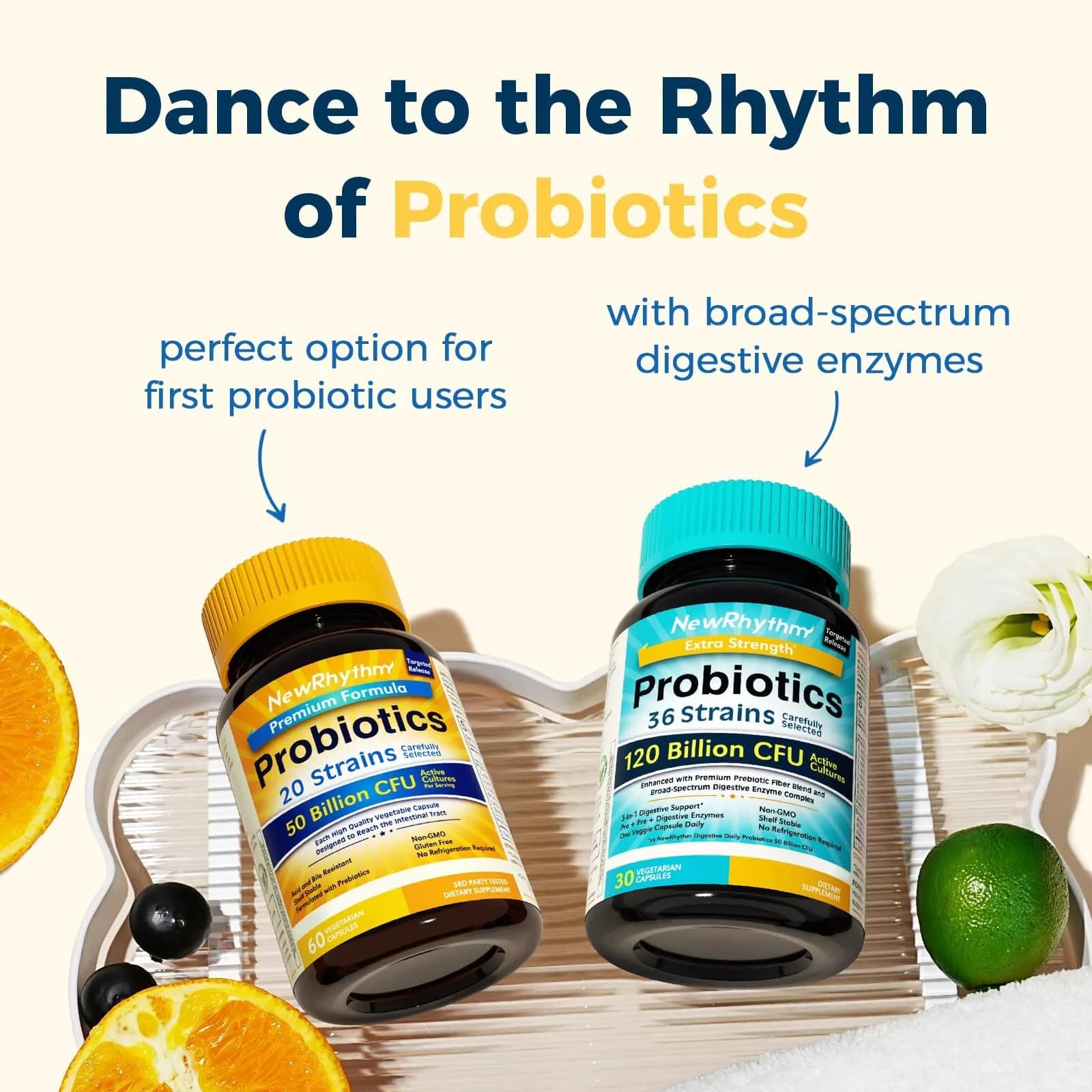 NewRhythm Probiotics 50 Billion CFU 20 Strains 60 Veggie Capsules | Targeted Release Stomach Acid Resistant - view 6