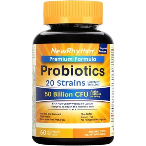 NewRhythm Probiotics 50 Billion CFU 20 Strains 60 Veggie Capsules | Targeted Release Stomach Acid Resistant thumbnail 1