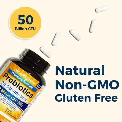 NewRhythm Probiotics 50 Billion CFU 20 Strains 60 Veggie Capsules | Targeted Release Stomach Acid Resistant thumbnail 2
