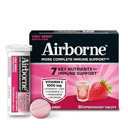 Airborne Immune Support Effervescent Tablets Zesty Orange 10 Count (10 Tablets) | 1000mg Vitamin C + Vitamins A, D, E, Zinc, Selenium, Manganese & Herbal Blend — Berry