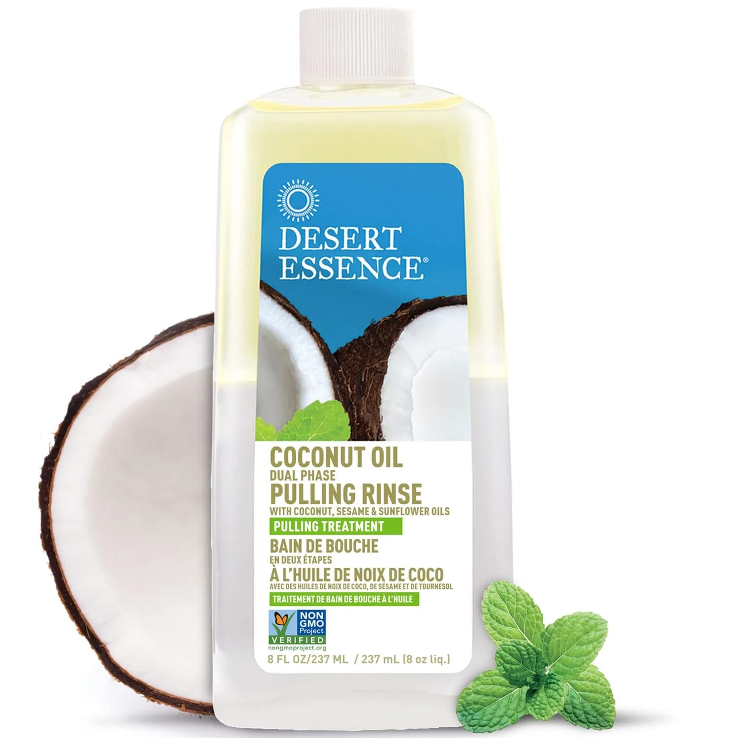 Desert Essence Coconut Oil Dual Phase Mouthwash, 8 Fl Oz | Organic, Vegan, Alcohol-Free Mouth Rinse