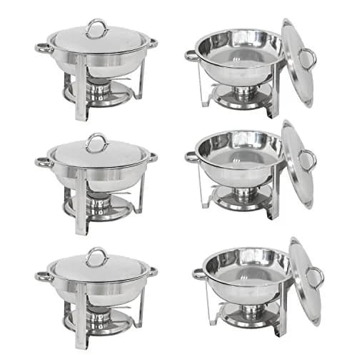 SUPER DEAL Pack of 6 Deluxe Full Size Round Stainless Steel Chafing Dishes 5 Qt | Durable Buffet Serving Set thumbnail 6