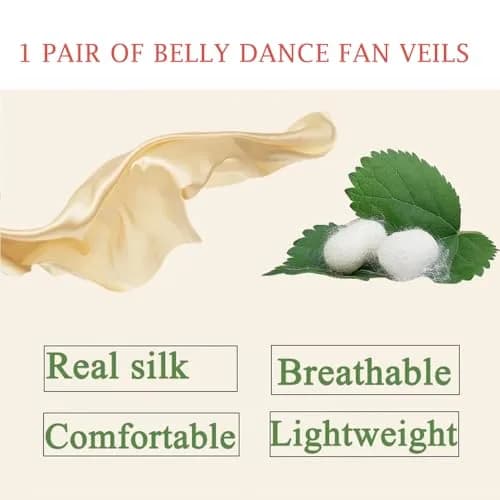 Nimiman Women 1 Pair Silk Belly Dance Fans Veil 180cm Length 90cm Width | Hand-Made Silk Dance Accessories thumbnail 3