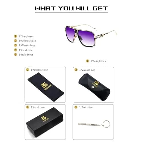 GOBIGER Aviator Sunglasses for Men Retro Fashion Gold Oversized 70s Shades | UV400 Protection thumbnail 5