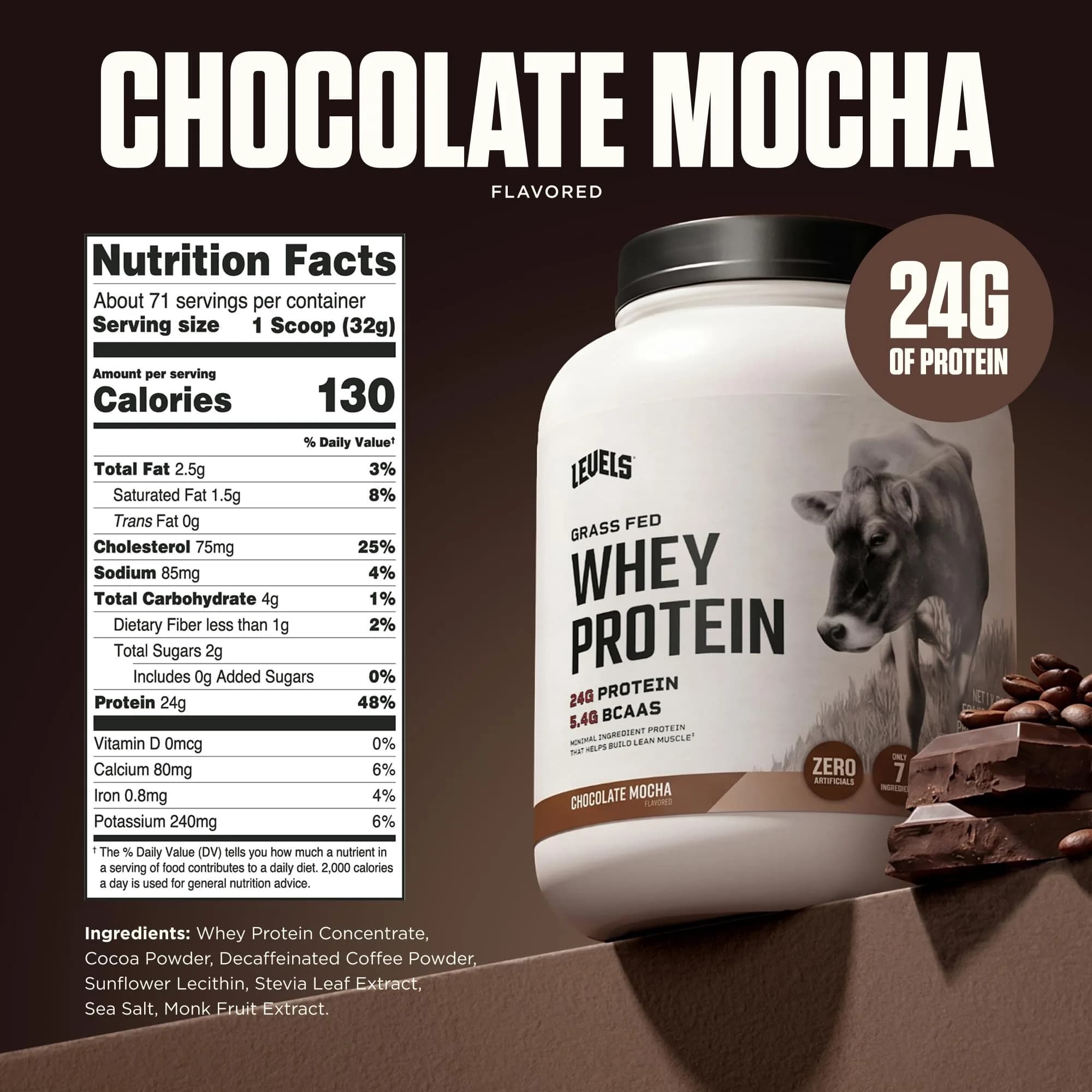 Levels Grass Fed Whey Protein Powder Chocolate Mocha 5LB (2.27kg) | High Protein Supplement Powder | Levels Nutrition - view 3