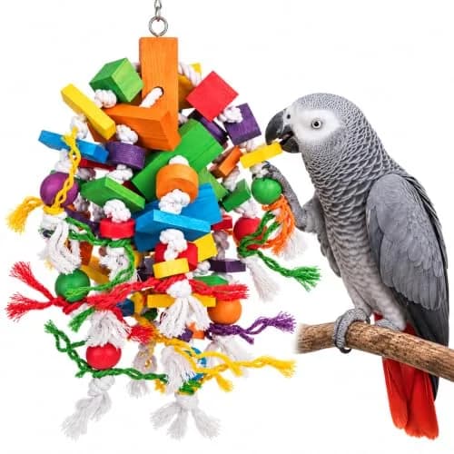 KINTOR Large Parrot Chew Toy, Bird Cage Toy for Macaw, African Grey, Cockatoos | Durable & Colorful Beak Grinder thumbnail 1