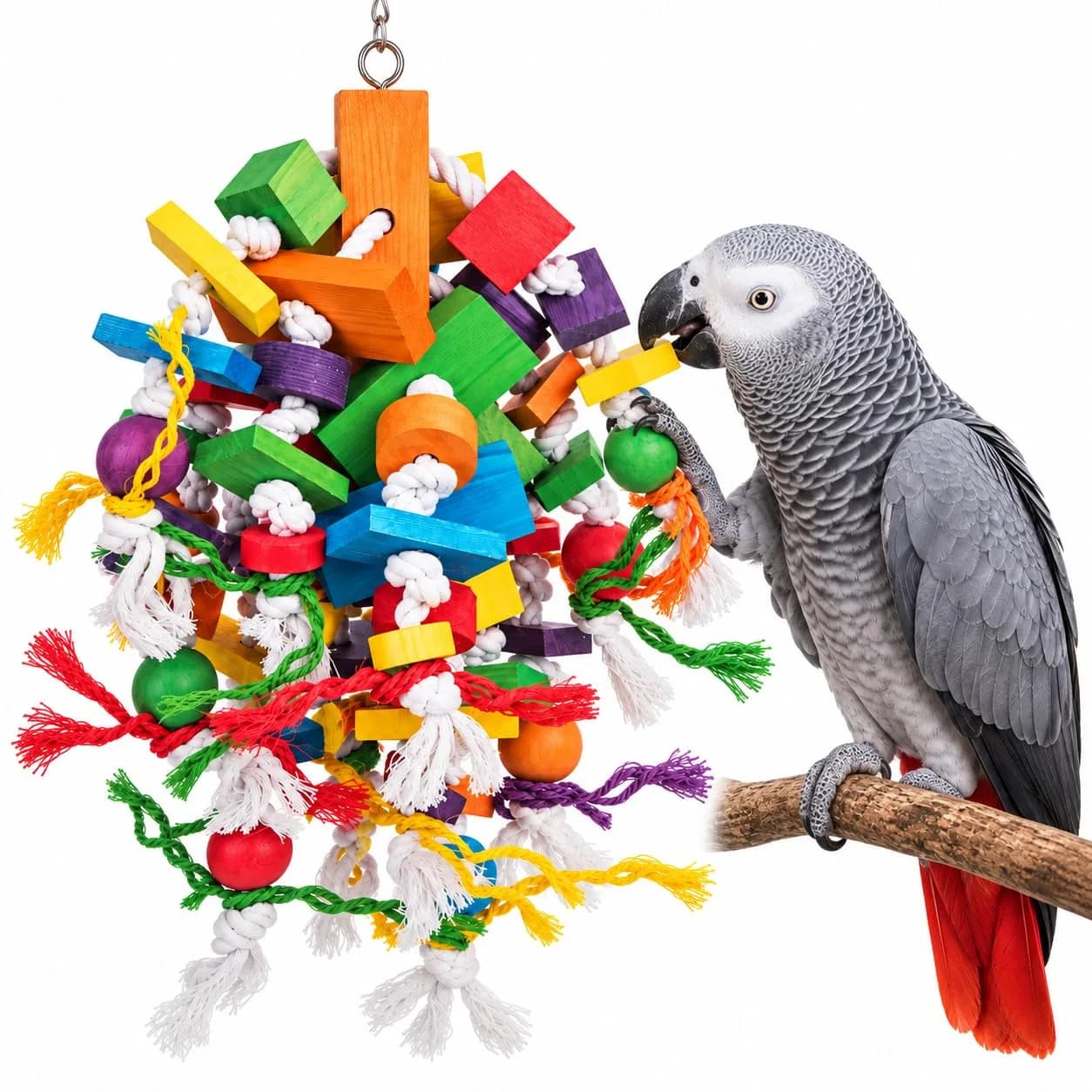KINTOR Large Parrot Chew Toy, Bird Cage Toy for Macaw, African Grey, Cockatoos | Durable & Colorful Beak Grinder — Waterfall