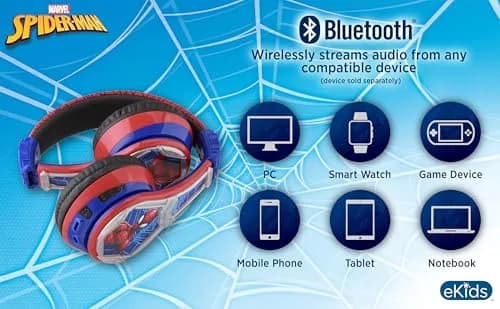 eKids Spiderman Bluetooth Headphones for Kids | 18-Hour Playtime thumbnail 8