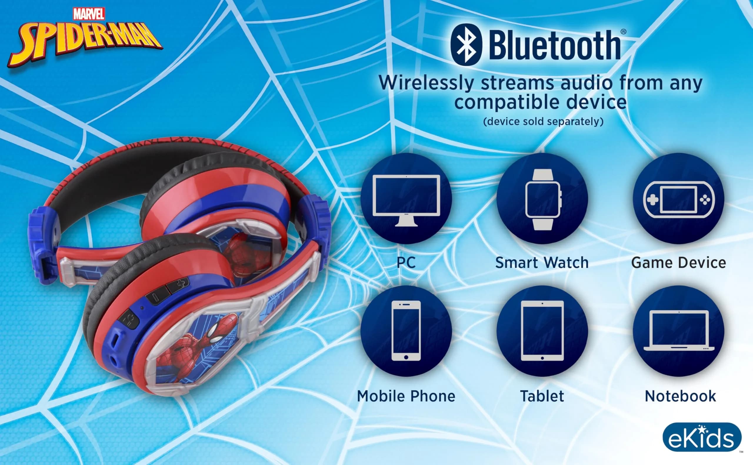 eKids Spiderman Bluetooth Headphones for Kids | 18-Hour Playtime - view 8