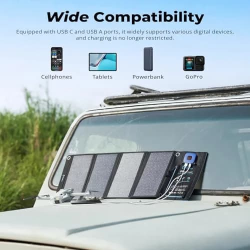 BigBlue 28W Solar Panel Charger 600g (1.3lb) | 25.4% High-Efficiency, USB-A/USB-C Ports, Digital Ammeter thumbnail 5