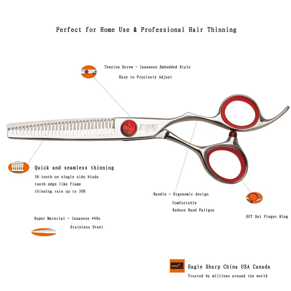 EAGLE SHARP Professional Hair Thinning Shears 6.5 cm (6 inch) | 30-Tooth Blender Convex Blade - view 2