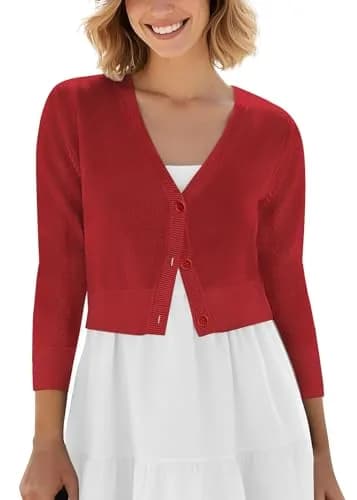 Urban CoCo Women's Cropped Cardigan V-Neck Button Down Knitted Sweater 3/4 Sleeve XL | Chic & Breathable thumbnail 1