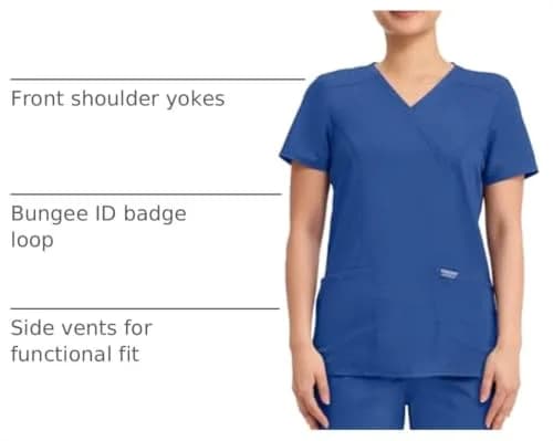 Cherokee Women Scrubs Top Workwear Revolution Mock Wrap WW610, L, Galaxy Blue | Durable, Stretchy, Professional Fit thumbnail 4