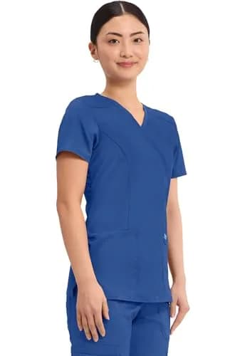Cherokee Women Scrubs Top Workwear Revolution Mock Wrap WW610, L, Galaxy Blue | Durable, Stretchy, Professional Fit thumbnail 5