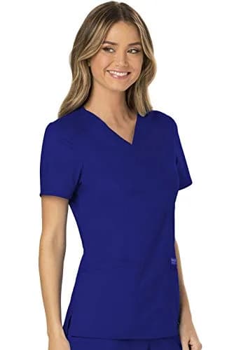 Cherokee Women Scrubs Top Workwear Revolution Mock Wrap WW610, L, Galaxy Blue | Durable, Stretchy, Professional Fit thumbnail 8