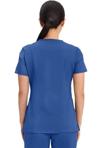 Cherokee Women Scrubs Top Workwear Revolution Mock Wrap WW610, L, Galaxy Blue | Durable, Stretchy, Professional Fit thumbnail 3