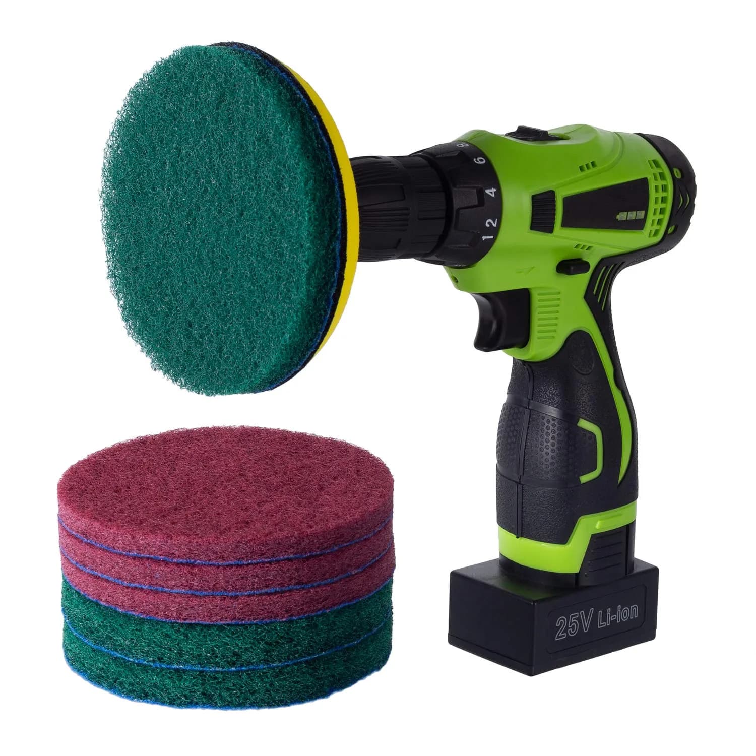 Kichwit 5 Inch Drill Powered Brush Tile Scrubber with 6 Pads | Cleans Large Flat Areas Perfectly - view 2