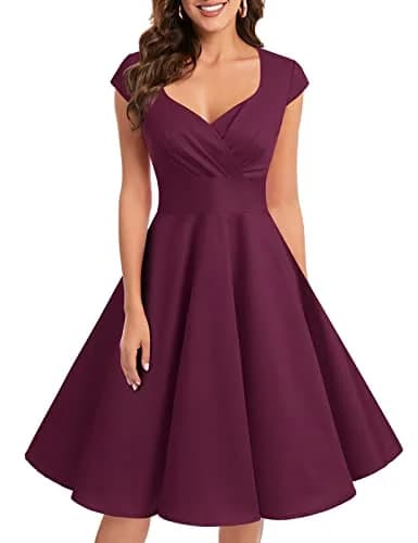 Bbonlinedress Plus Size Vintage 1950s Retro Cocktail Dress 2XL | Burgundy, Knee-Length, Zipper thumbnail 1