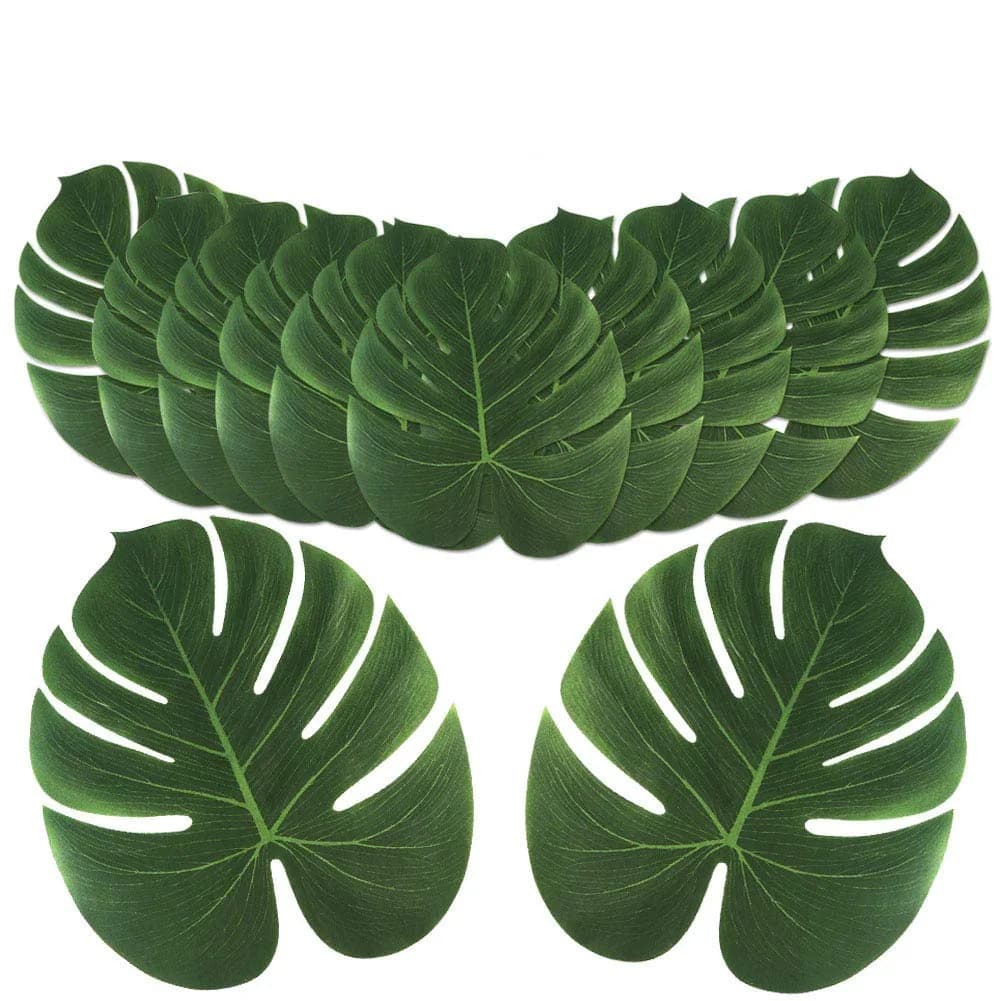 OurWarm 24pcs Large Artificial Tropical Palm Leaves | Faux Safari Leaves for Jungle & Party Decor — Green