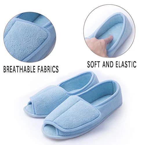 Git-up Women Diabetic Slippers 9# Blue | Adjustable Memory Foam House Shoes for Edema & Arthritis thumbnail 3