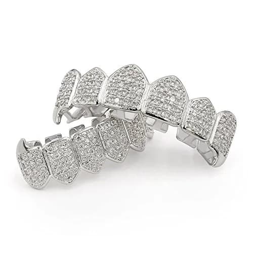 TOPGRILLZ Vampire Fangs Grillz with CZ Stones 18K Gold Plated Brass | Hip Hop Costume Accessory thumbnail 4