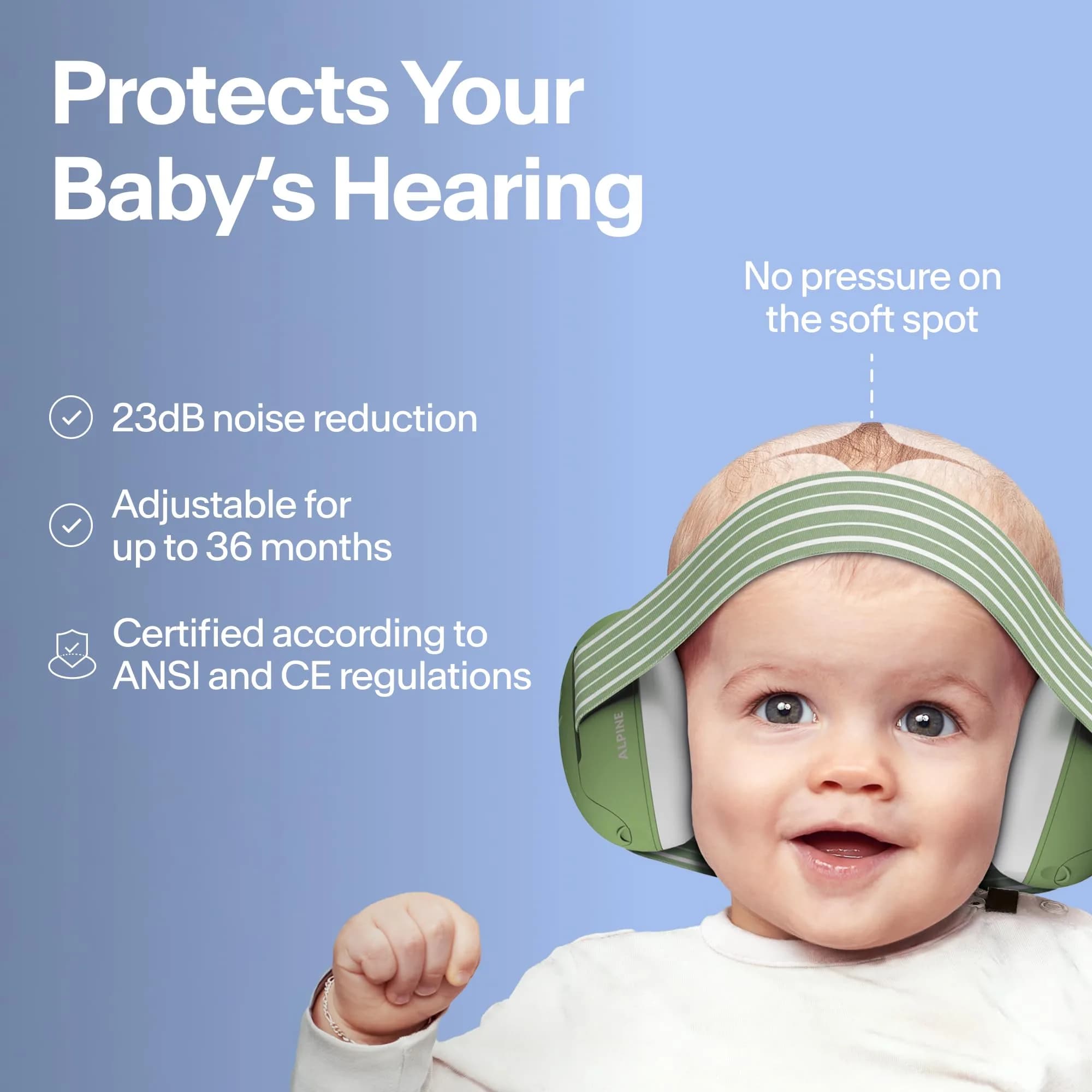 Alpine Muffy Baby Blue Earmuffs for Babies & Toddlers up to 36 Months | CE & ANSI Certified Noise Reduction - view 2