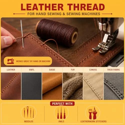 Mandala Crafts 200M 0.45mm Purple Round Waxed Thread for Leather Sewing | Waterproof, Heavy Duty, 219 Yards thumbnail 5