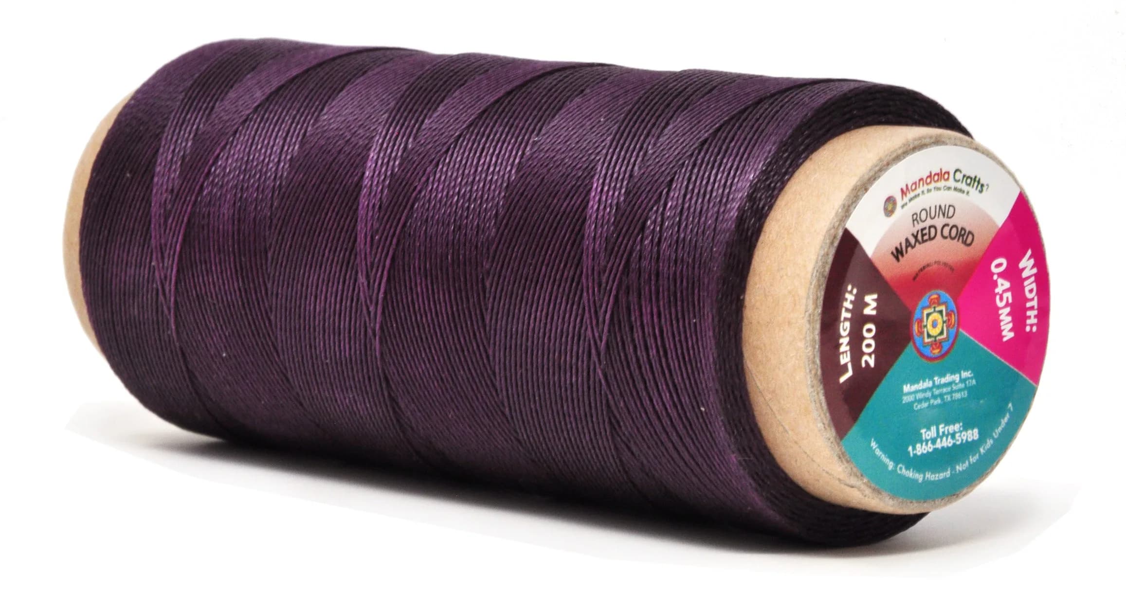 Mandala Crafts 200M 0.45mm Purple Round Waxed Thread for Leather Sewing | Waterproof, Heavy Duty, 219 Yards