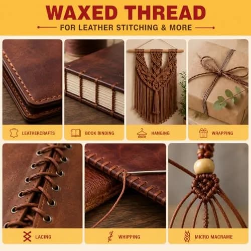 Mandala Crafts 200M 0.45mm Purple Round Waxed Thread for Leather Sewing | Waterproof, Heavy Duty, 219 Yards thumbnail 4