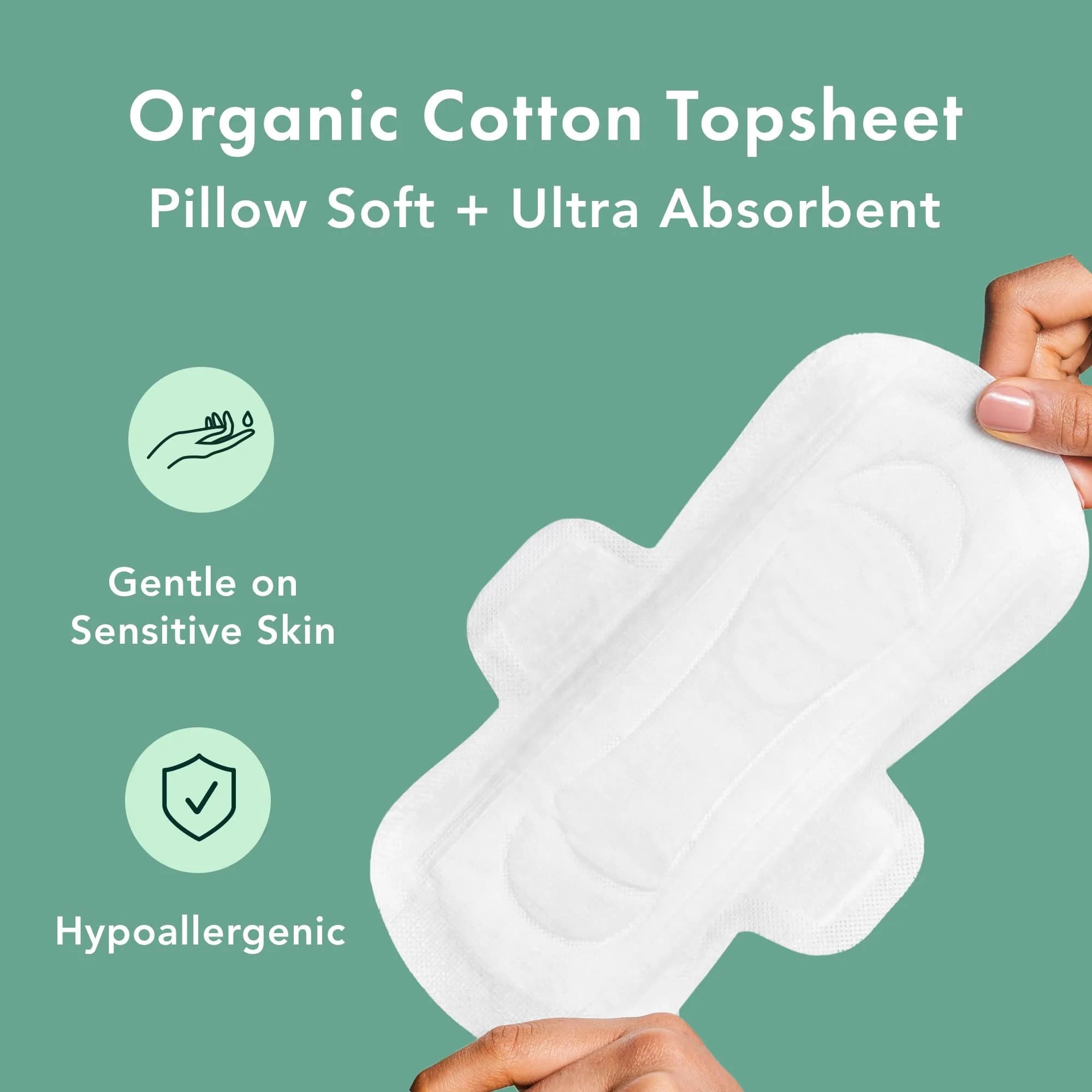 Rael Organic Cotton Cover Sanitary Pads, Moderate Absorbency, Regular, 28 Count | Hypoallergenic & Chlorine-Free - view 4