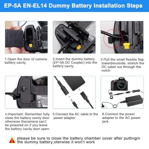 TKDY EN-EL14 Dummy Battery EH-5 Power Adapter EP-5A DC Coupler for Nikon D5600 D5500 D5300 D5200 D5100 D3100 D3200 D3300 D3400 Df P7000 P7100 P7700 P7800 Cameras | Continuous Power for Studio Photography thumbnail 3