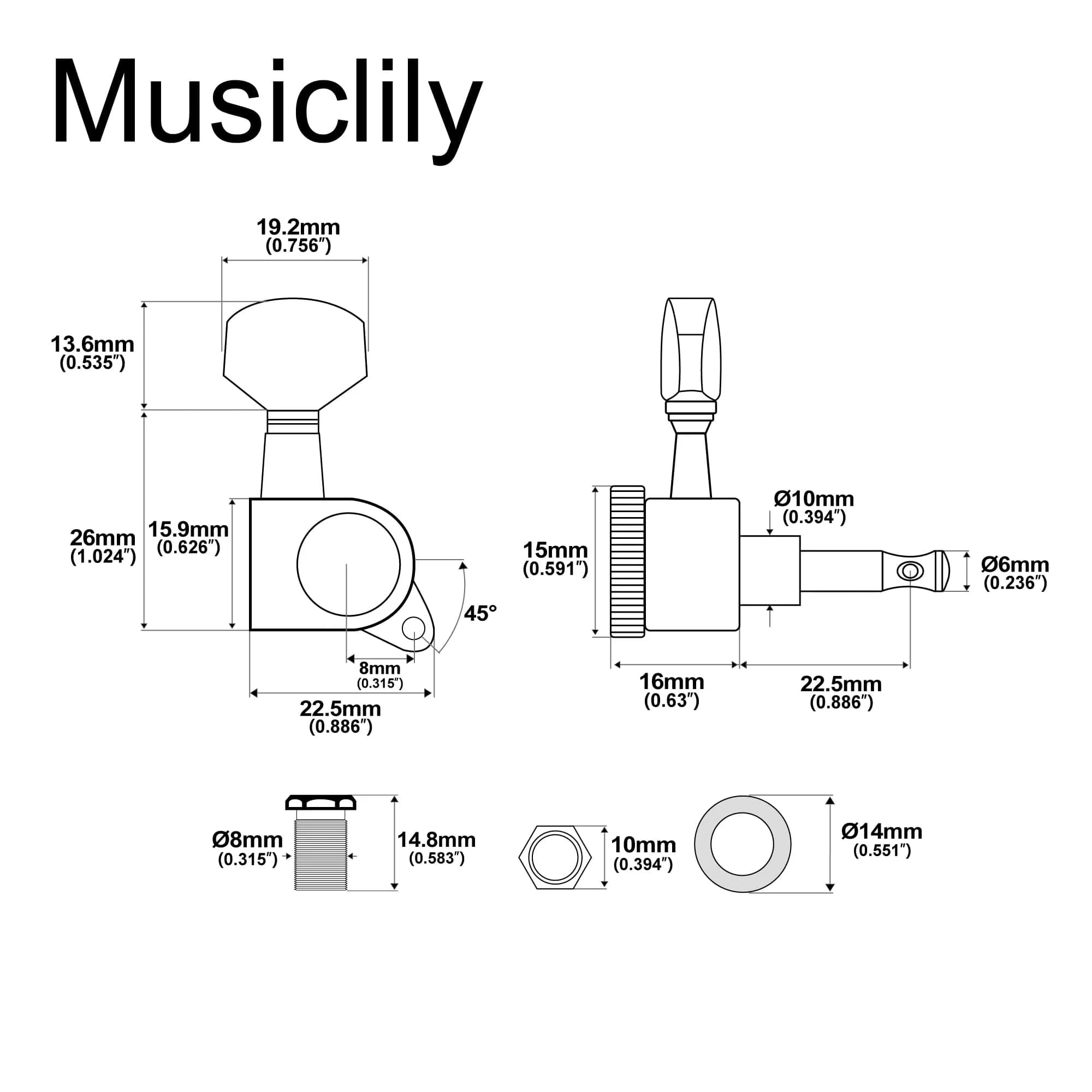Musiclily Pro 6 Inline Locking Tuning Pegs Machines Heads Set for Fender Stratocaster Telecaster Electric Guitar, Chrome (6-Pack) - view 2
