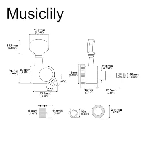 Musiclily Pro 6 Inline Locking Tuning Pegs Machines Heads Set for Fender Stratocaster Telecaster Electric Guitar, Chrome (6-Pack) thumbnail 2